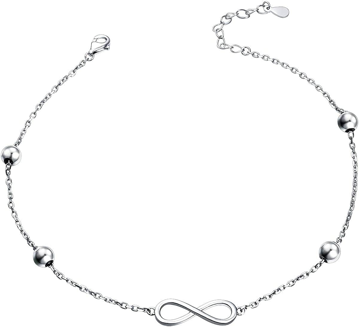 Anklet for Women S925 Sterling Silver Adjustable Foot Heart Lotus Infinity Moon Srars Flower Pearl Multilayer Layered Ankle Bracelet Beach Jewelry Apparel & Accessories > Jewelry > Anklets ALPHM Jewelry Factory Infinity