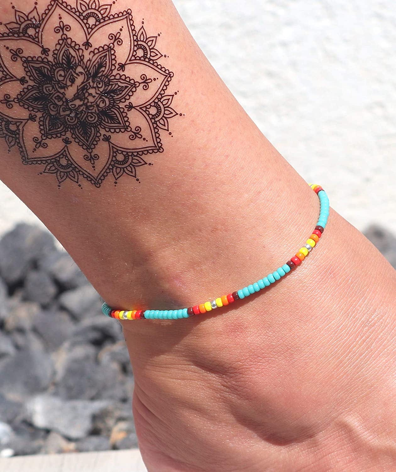 Anklet for Women, Turquoise Beaded Native American Style Boho Anklet, Bohemian Hippie Colorful Beach Summer Waterproof Anklet for Women and Girls, Handmade by Tribes Apparel & Accessories > Jewelry > Anklets Tribes by Sara K