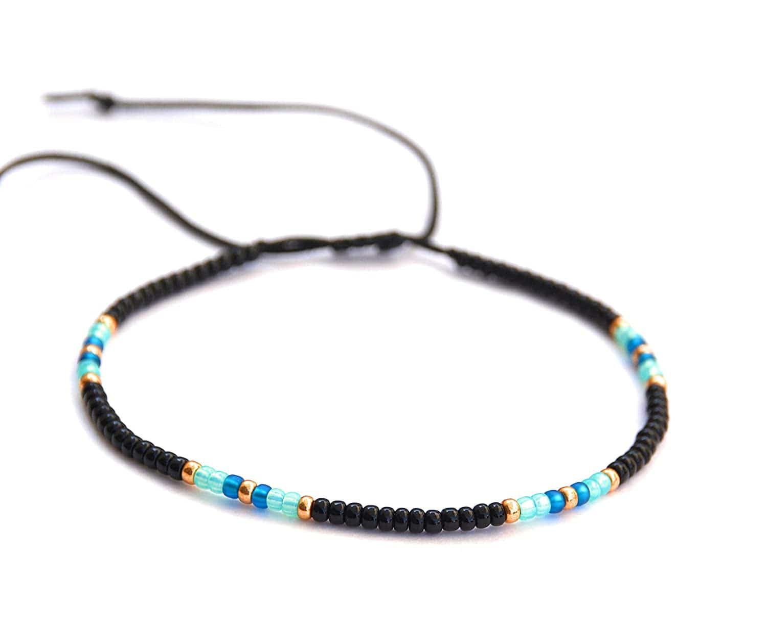 Anklet for Women, Unique Beaded Thin Anklet, Black Gold Colorful Boho Hippie Waterproof Beach Foot Jewelry, Native American Style, Handmade by Tribes Apparel & Accessories > Jewelry > Anklets Tribes by Sara K