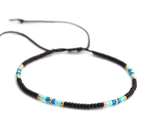 Anklet for Women, Unique Beaded Thin Anklet, Black Gold Colorful Boho Hippie Waterproof Beach Foot Jewelry, Native American Style, Handmade by Tribes Apparel & Accessories > Jewelry > Anklets Tribes by Sara K