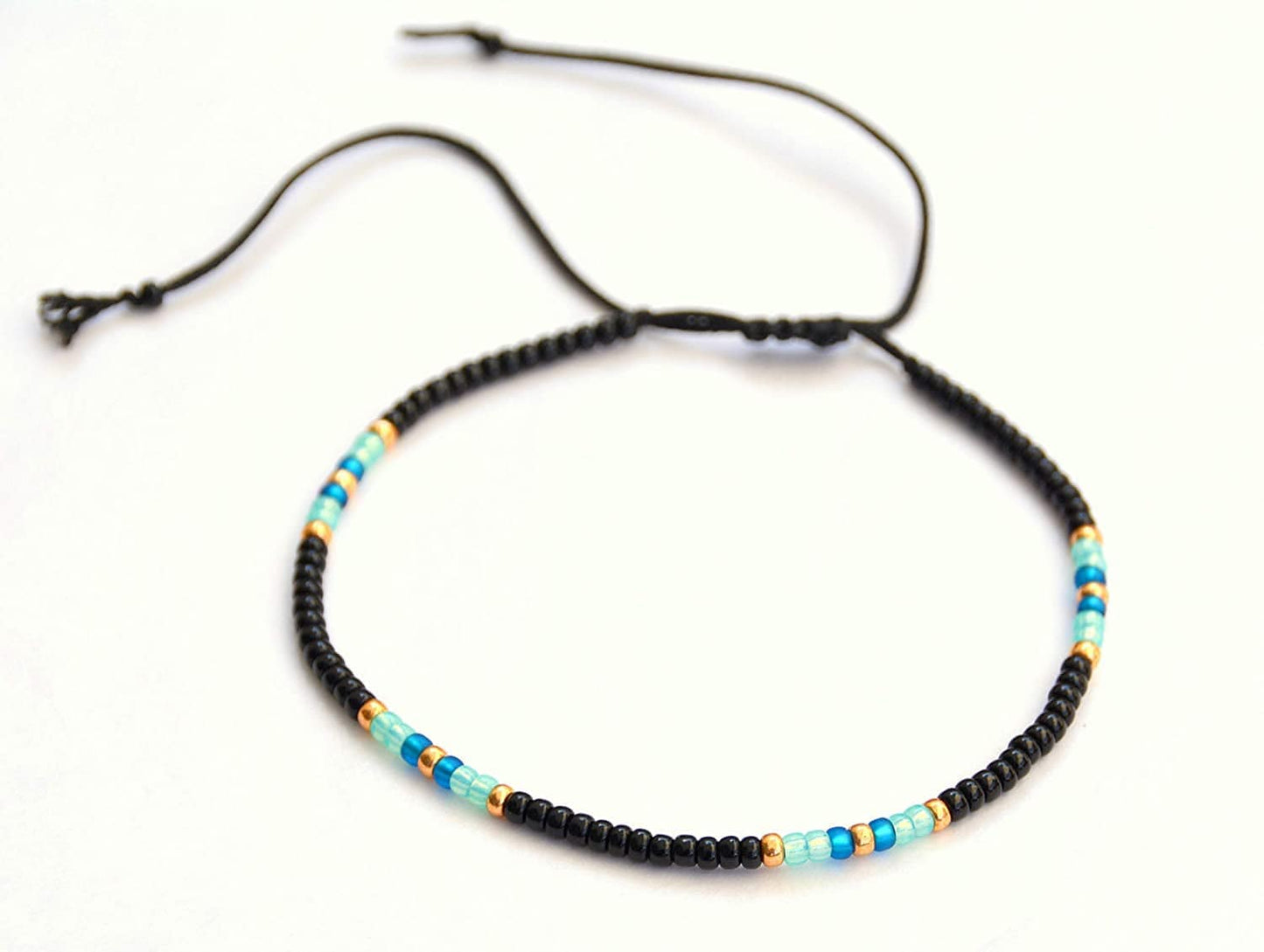 Anklet for Women, Unique Beaded Thin Anklet, Black Gold Colorful Boho Hippie Waterproof Beach Foot Jewelry, Native American Style, Handmade by Tribes Apparel & Accessories > Jewelry > Anklets Tribes by Sara K