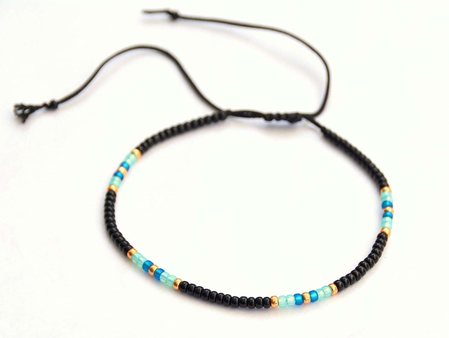 Anklet for Women, Unique Beaded Thin Anklet, Black Gold Colorful Boho Hippie Waterproof Beach Foot Jewelry, Native American Style, Handmade by Tribes Apparel & Accessories > Jewelry > Anklets Tribes by Sara K