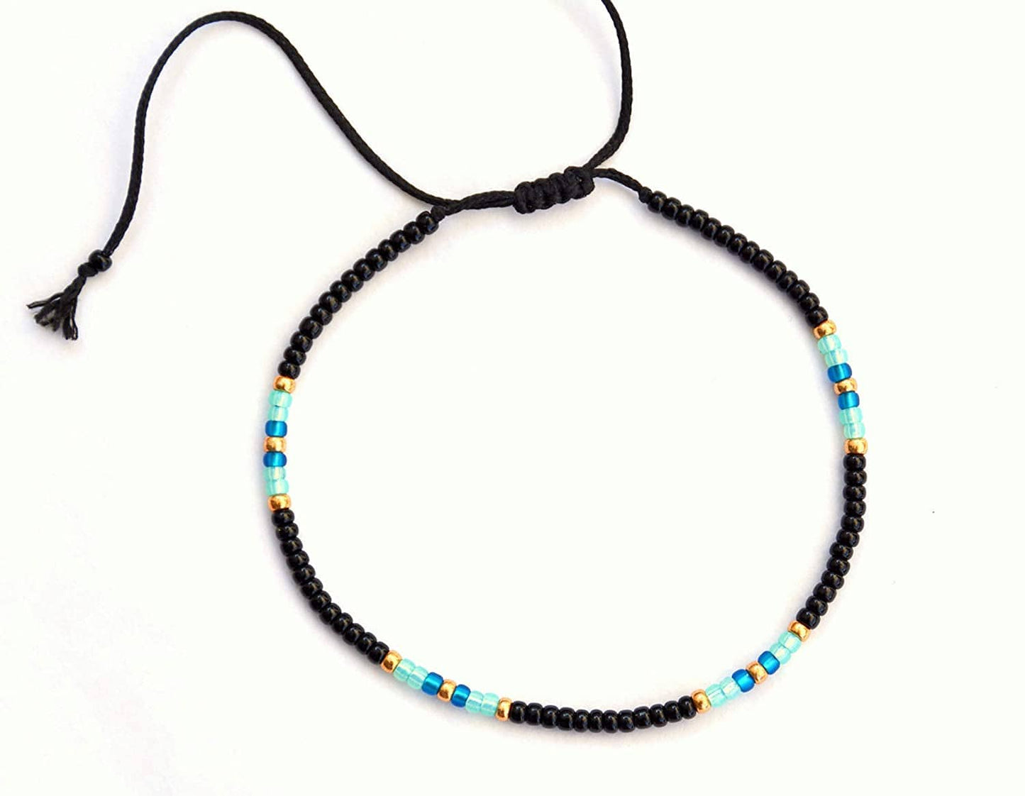 Anklet for Women, Unique Beaded Thin Anklet, Black Gold Colorful Boho Hippie Waterproof Beach Foot Jewelry, Native American Style, Handmade by Tribes Apparel & Accessories > Jewelry > Anklets Tribes by Sara K