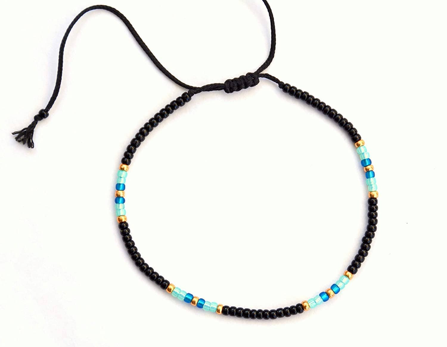 Anklet for Women, Unique Beaded Thin Anklet, Black Gold Colorful Boho Hippie Waterproof Beach Foot Jewelry, Native American Style, Handmade by Tribes Apparel & Accessories > Jewelry > Anklets Tribes by Sara K