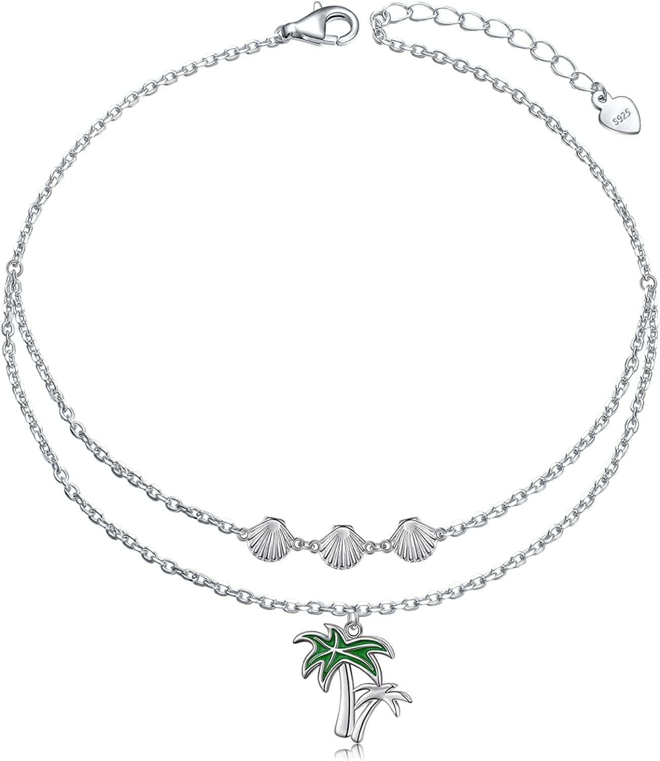 Anklets for Women S925 Sterling Silver Adjustable Beach Foot Ankle Bracelet Jewelry Gifts Apparel & Accessories > Jewelry > Anklets Silvermoon jewelry Palm Tree 9+1.5