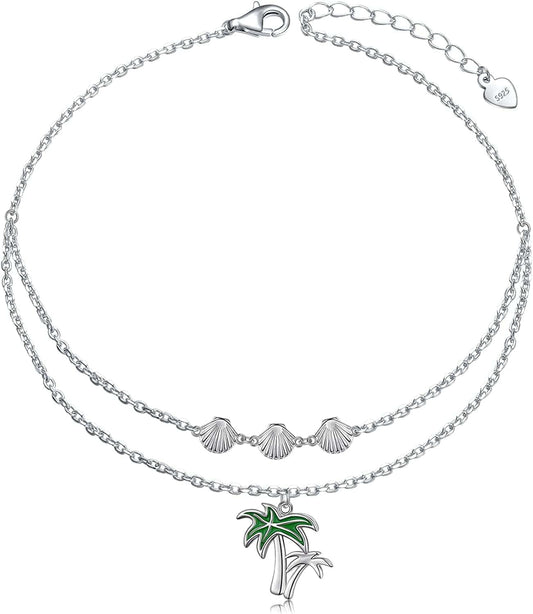 Anklets for Women S925 Sterling Silver Adjustable Beach Foot Ankle Bracelet Jewelry Gifts Apparel & Accessories > Jewelry > Anklets Silvermoon jewelry Palm Tree 9+1.5