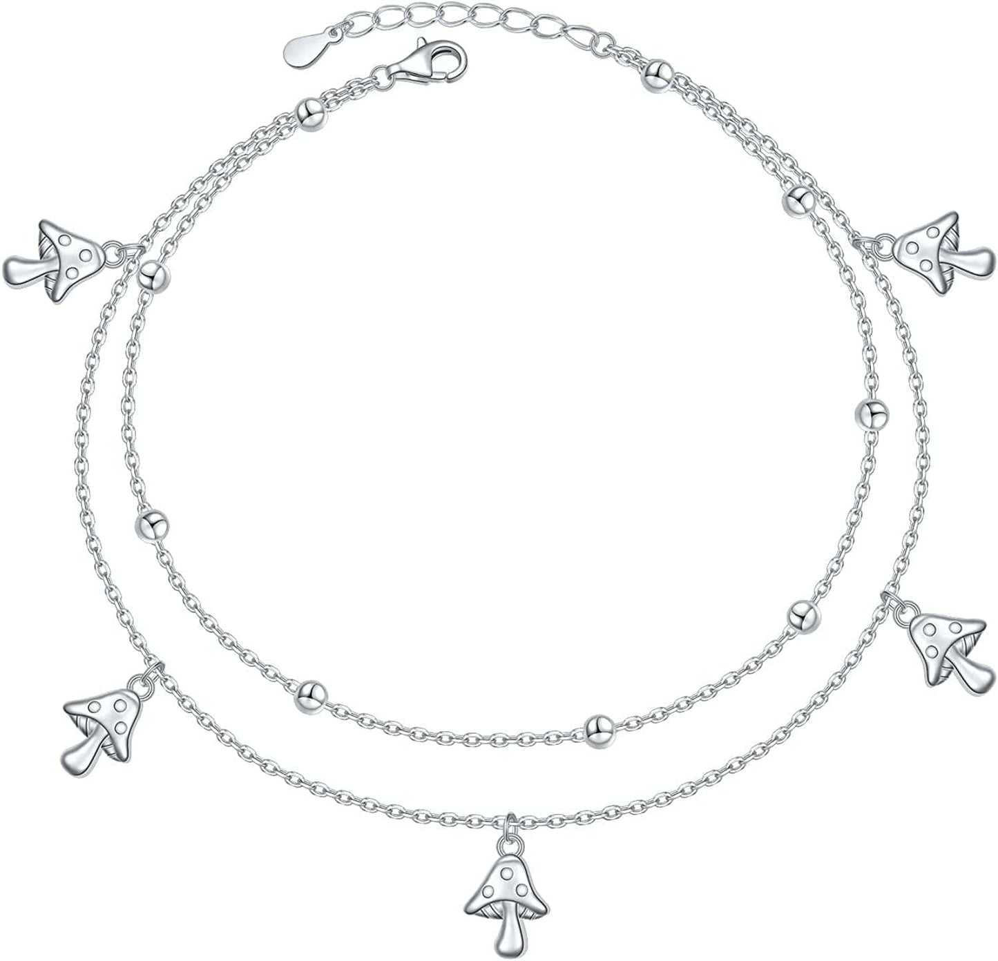 Anklets for Women S925 Sterling Silver Adjustable Beach Foot Ankle Bracelet Jewelry Gifts Apparel & Accessories > Jewelry > Anklets Silvermoon jewelry Mushrooms