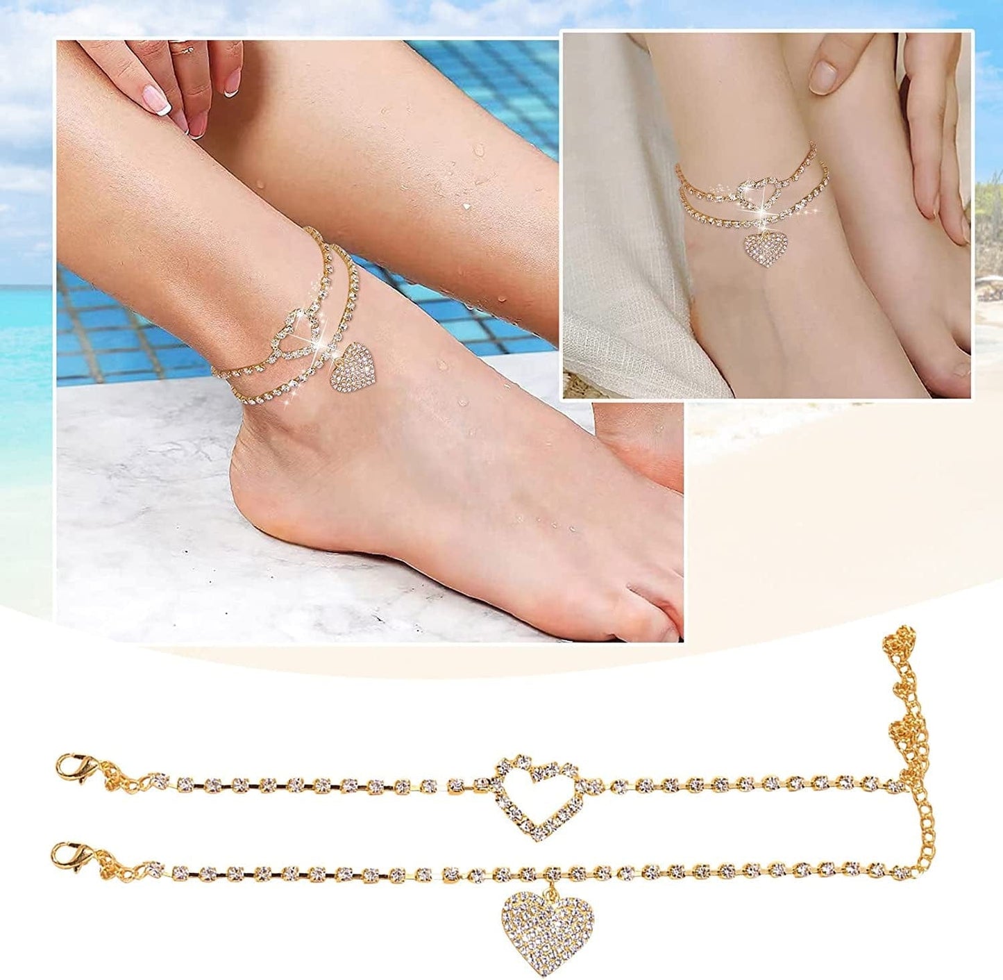 Anklets Women'S Girls Style Chains Beach Anklets Jewellery Anklets Adjustable Size Matching Rings Best Friends (Gold, One Size) Apparel & Accessories > Jewelry > Anklets Generic
