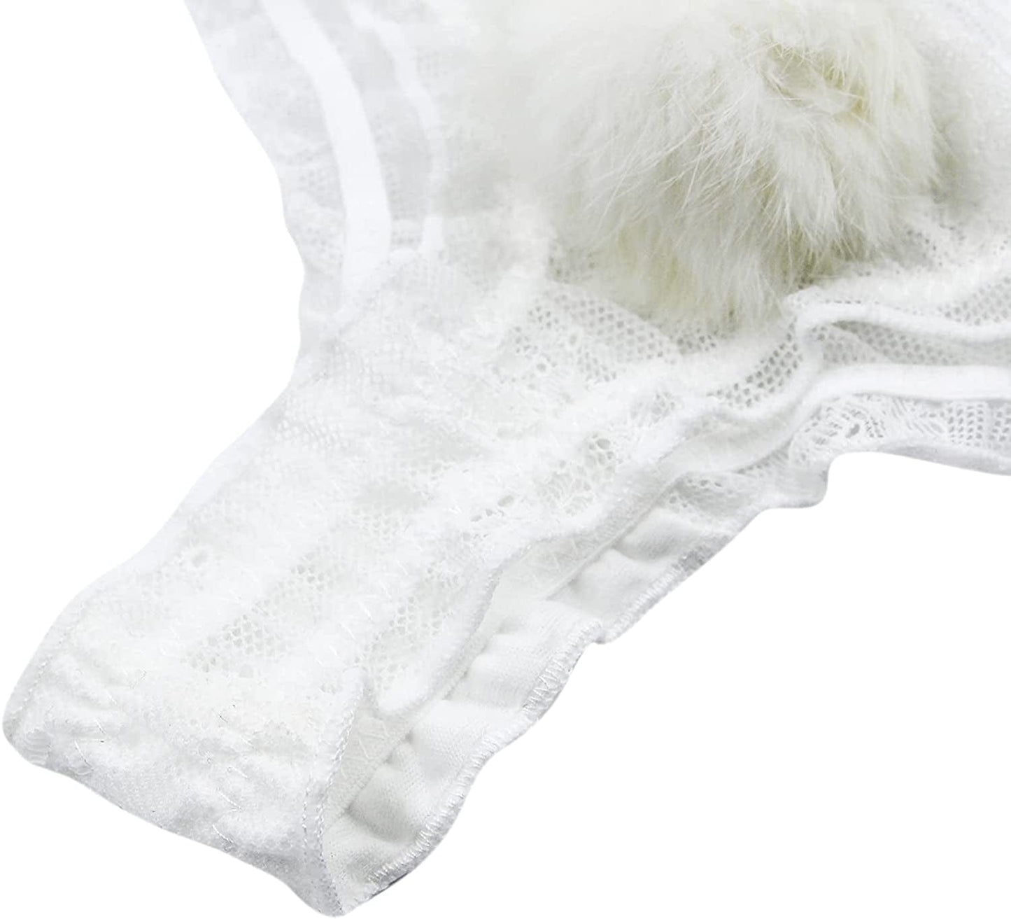 ANKOMINA Women Sexy Lace Panties Cute Fur Ball Rabbit Tail Transparent Seamless Underwear Low Rise G-String Thongs Lingerie