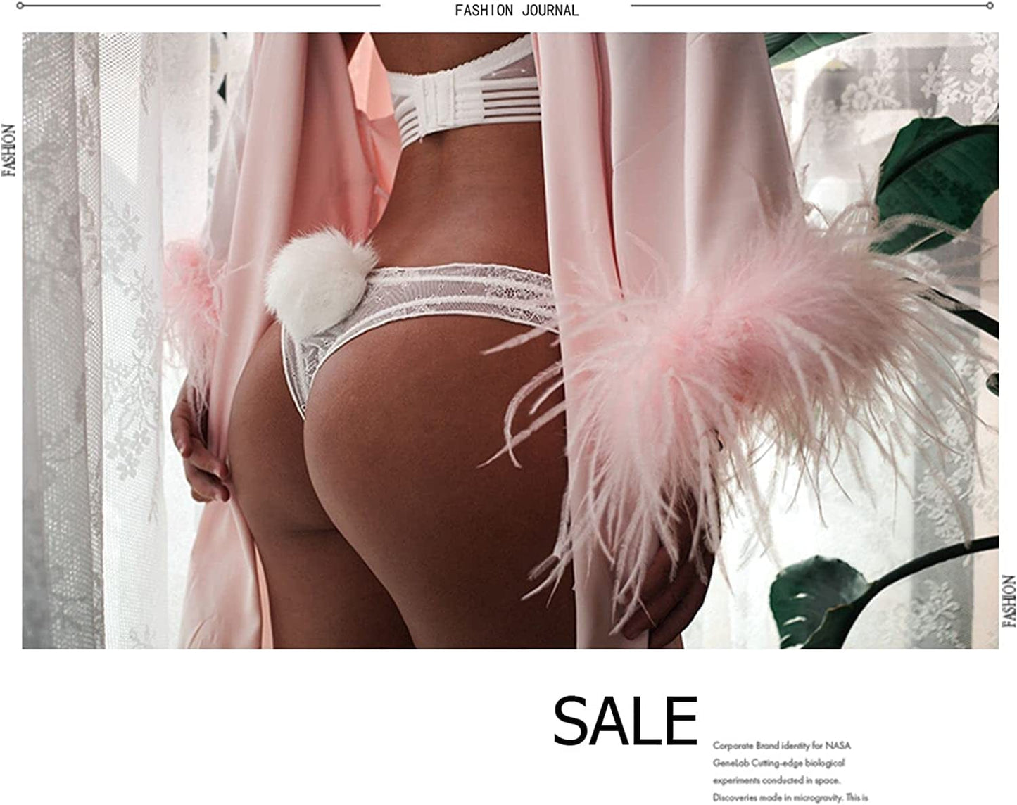 ANKOMINA Women Sexy Lace Panties Cute Fur Ball Rabbit Tail Transparent Seamless Underwear Low Rise G-String Thongs Lingerie