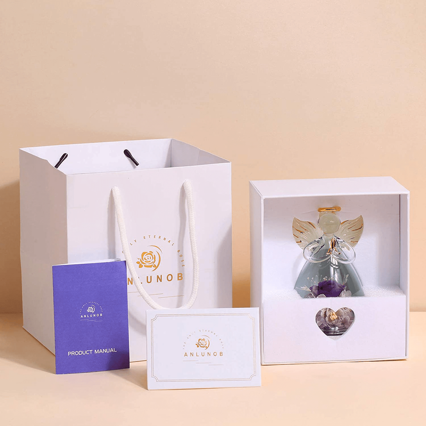 ANLUNOB Preserved Flowers Christmas Birthday Gifts for Women, Angels with Pretty Purple Roses for Wedding Thanksgiving Gifts Arts & Entertainment > Party & Celebration > Gift Giving ANLUNOB