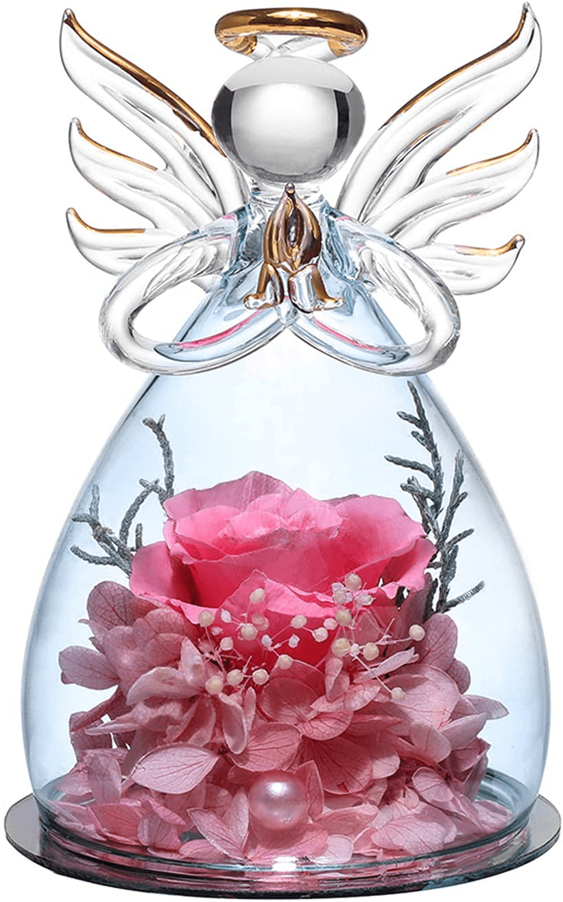 ANLUNOB Preserved Flowers Christmas Birthday Gifts for Women, Angels with Pretty Purple Roses for Wedding Thanksgiving Gifts Arts & Entertainment > Party & Celebration > Gift Giving ANLUNOB Pink