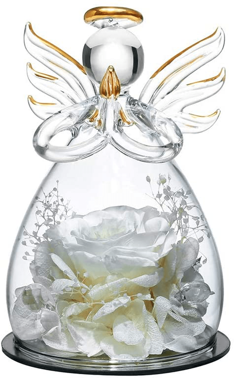 ANLUNOB Preserved Flowers Christmas Birthday Gifts for Women, Angels with Pretty Purple Roses for Wedding Thanksgiving Gifts Arts & Entertainment > Party & Celebration > Gift Giving ANLUNOB White