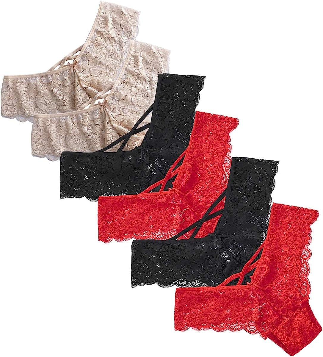 Anna & Eric Floral Lace Sexy V-Back Criss Cross Mid Rise Thong Panties 2b2r2n / Medium