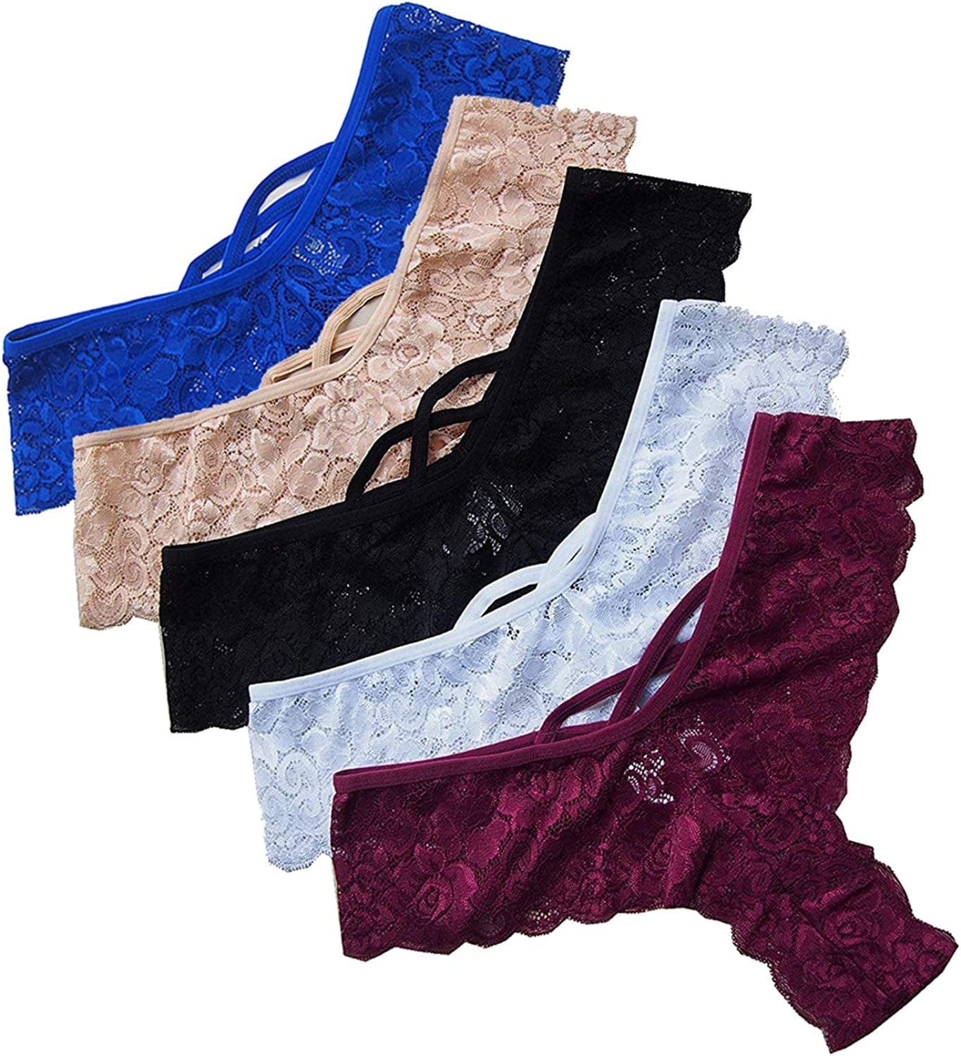 Anna & Eric Women'S Floral Lace Thongs Bikini Panties Sexy Lingerie Panty T Back Underwear N+p+b+w+b / Large