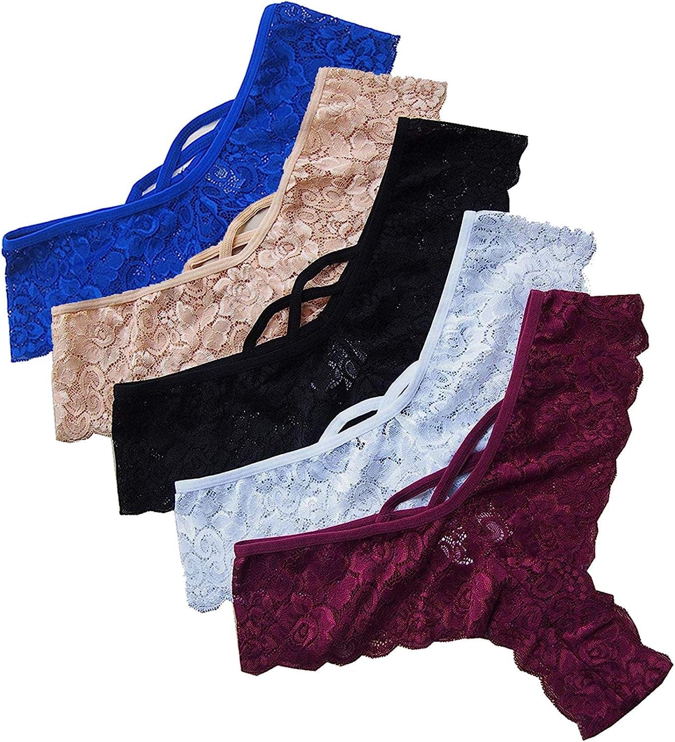 Anna & Eric Women'S Floral Lace Thongs Bikini Panties Sexy Lingerie Panty T Back Underwear N+p+b+w+b / X-Large
