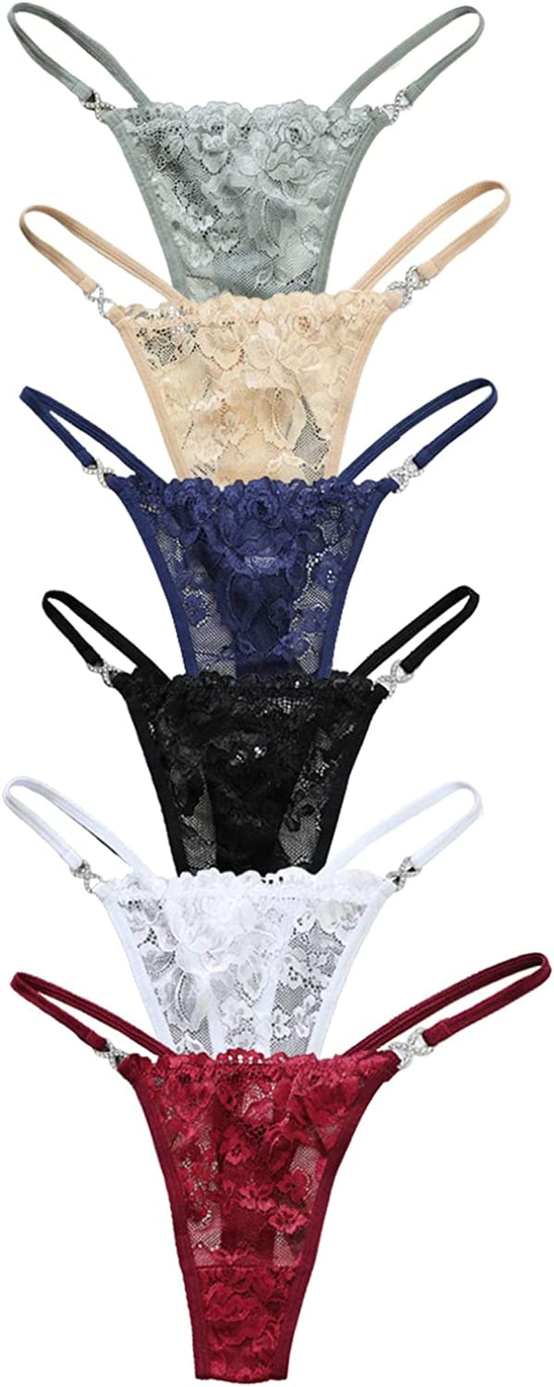 Anna & Eric Women'S Floral Lace Thongs Bikini Panties Sexy Lingerie Panty T Back Underwear N+r+b+w / Large