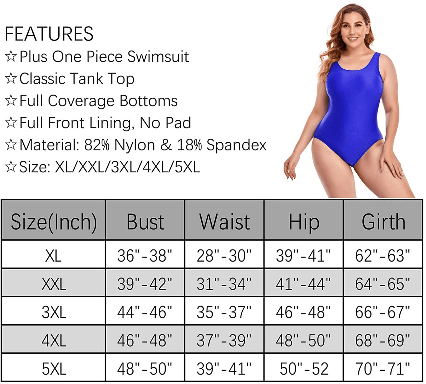 Annbon Women'S One Piece Swimsuit Retro plus Size Bathing Suit Conservative Monokini Swimwear Apparel & Accessories > Clothing > Swimwear Kylie Max