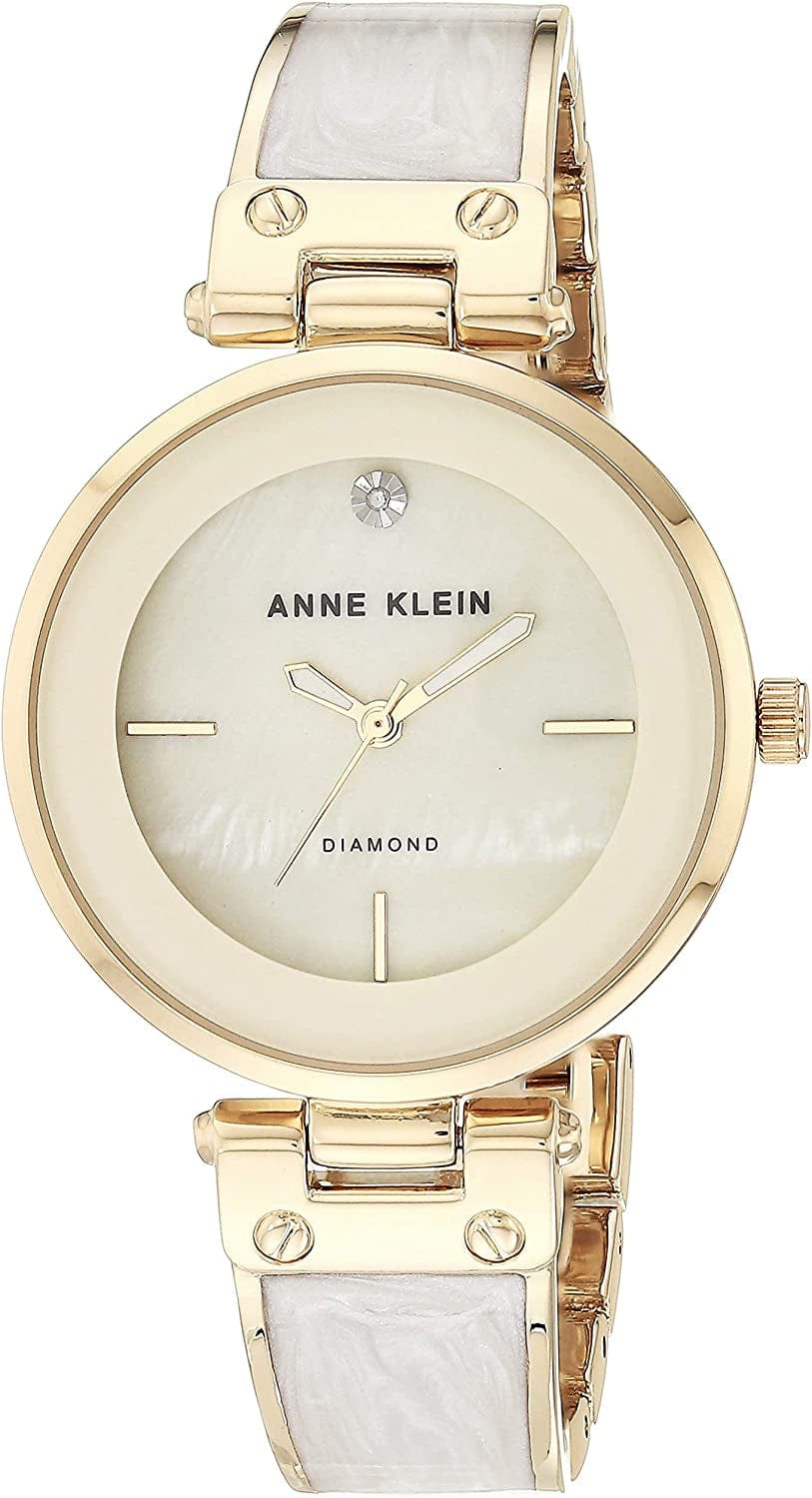 Anne Klein Women'S Genuine Diamond Dial Bangle Watch Gold/Ivory