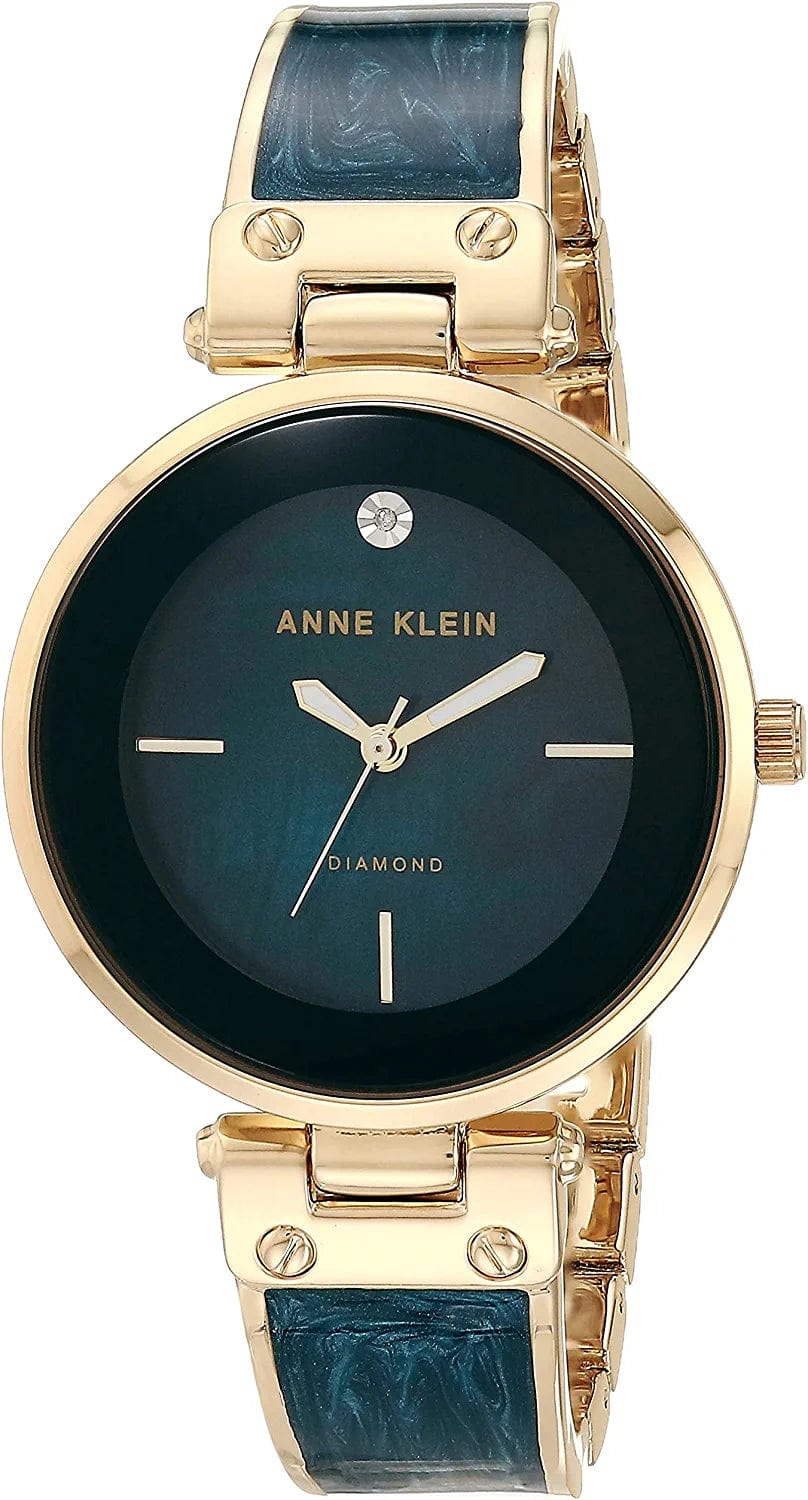 Anne Klein Women'S Genuine Diamond Dial Bangle Watch, AK/2512 Navy Blue/Gold