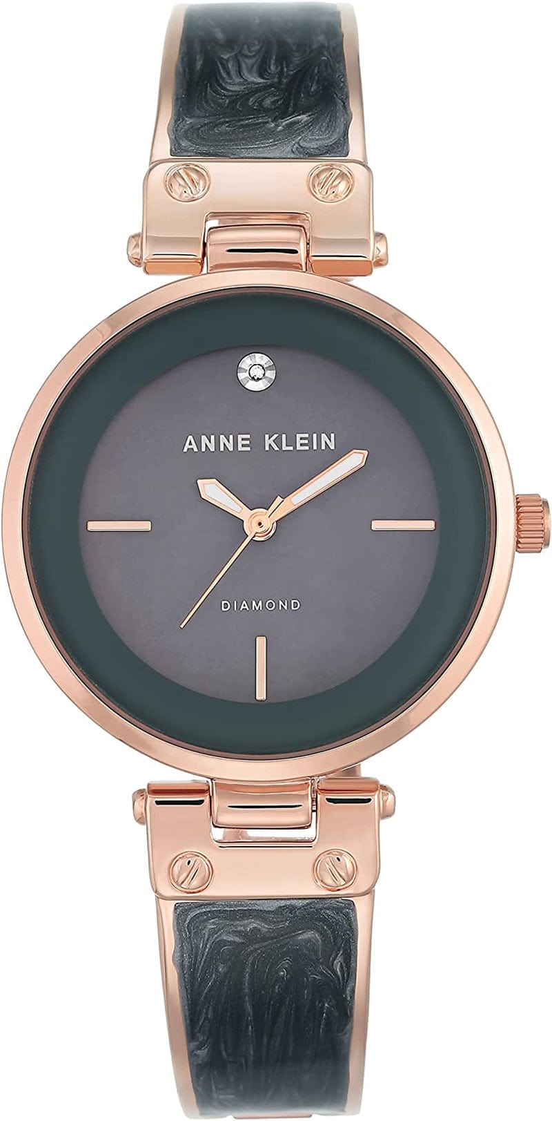 Anne Klein Women'S Genuine Diamond Dial Bangle Watch, AK/2512 Gray/Rose Gold