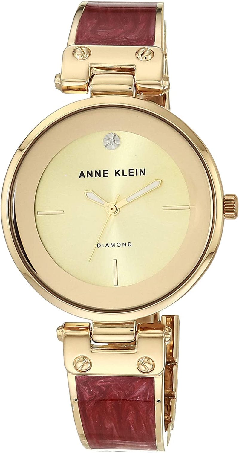 Anne Klein Women'S Genuine Diamond Dial Bangle Watch, AK/2512 Burgundy/Gold