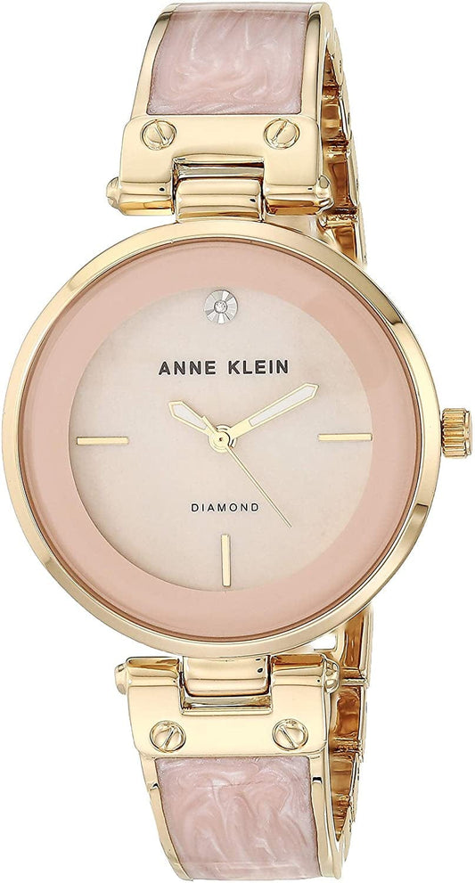 Anne Klein Women'S Genuine Diamond Dial Bangle Watch, AK/2512 Pink/Gold