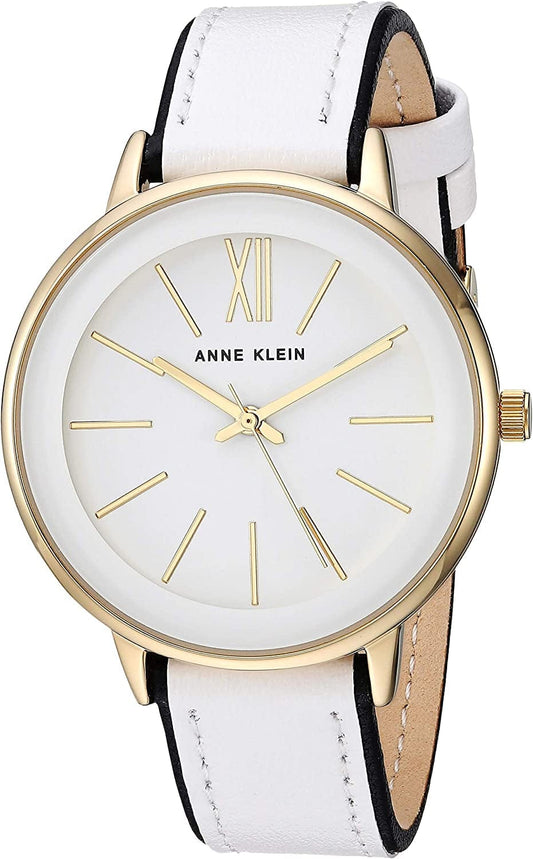 Anne Klein Women'S Leather Strap Watch White/Gold