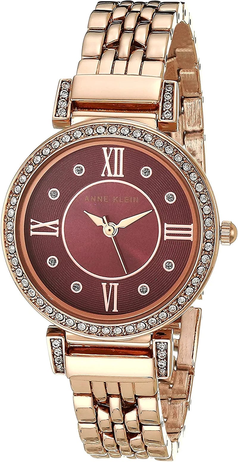 Anne Klein Women'S Premium Crystal Accented Bracelet Watch, AK/2928 Rose Gold/Burgundy