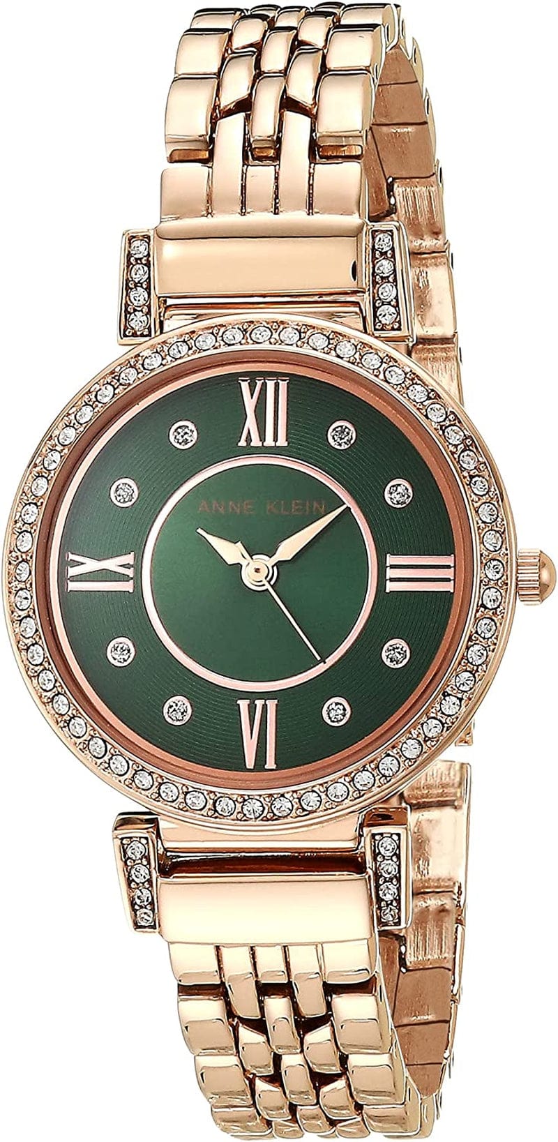 Anne Klein Women'S Premium Crystal Accented Bracelet Watch, AK/2928 Rose Gold/Green