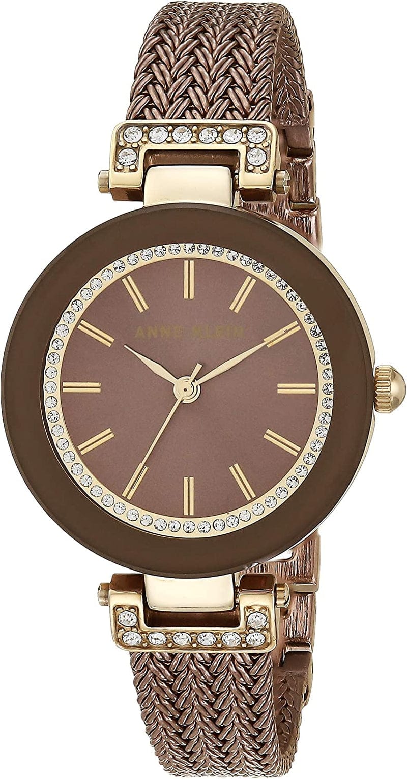 Anne Klein Women'S Premium Crystal Accented Mesh Bracelet Watch Brown/Gold
