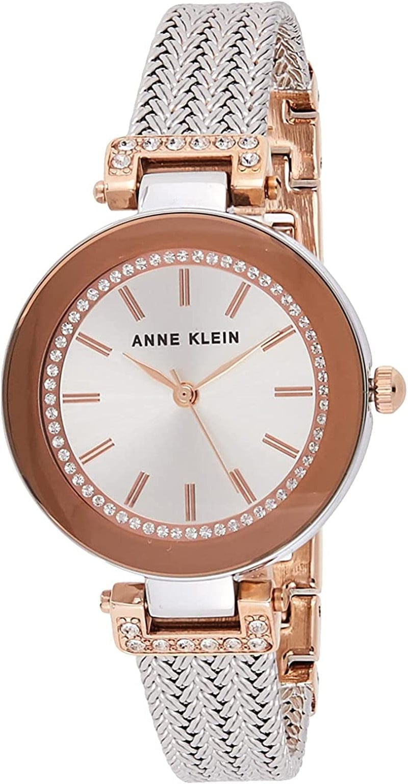 Anne Klein Women'S Premium Crystal Accented Mesh Bracelet Watch Silver/Rose Gold