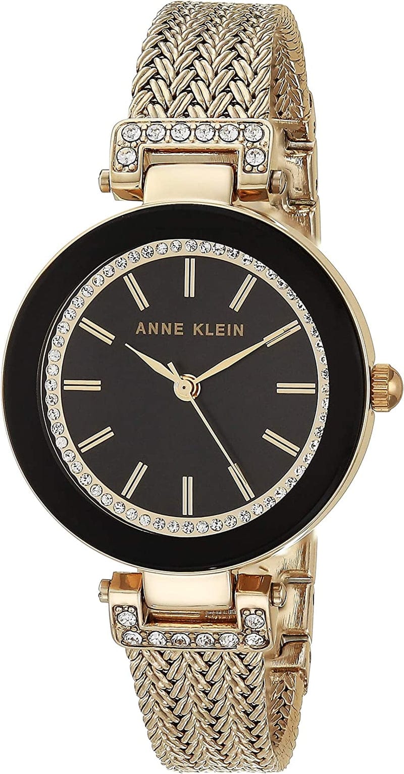 Anne Klein Women'S Premium Crystal Accented Mesh Bracelet Watch Gold/Black
