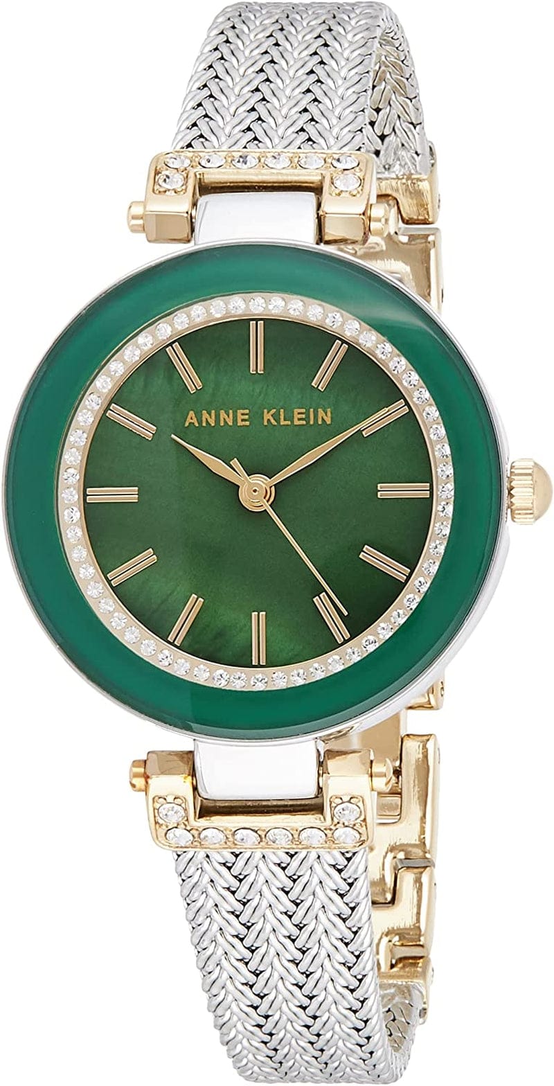 Anne Klein Women'S Premium Crystal Accented Mesh Bracelet Watch Two Tone/Green