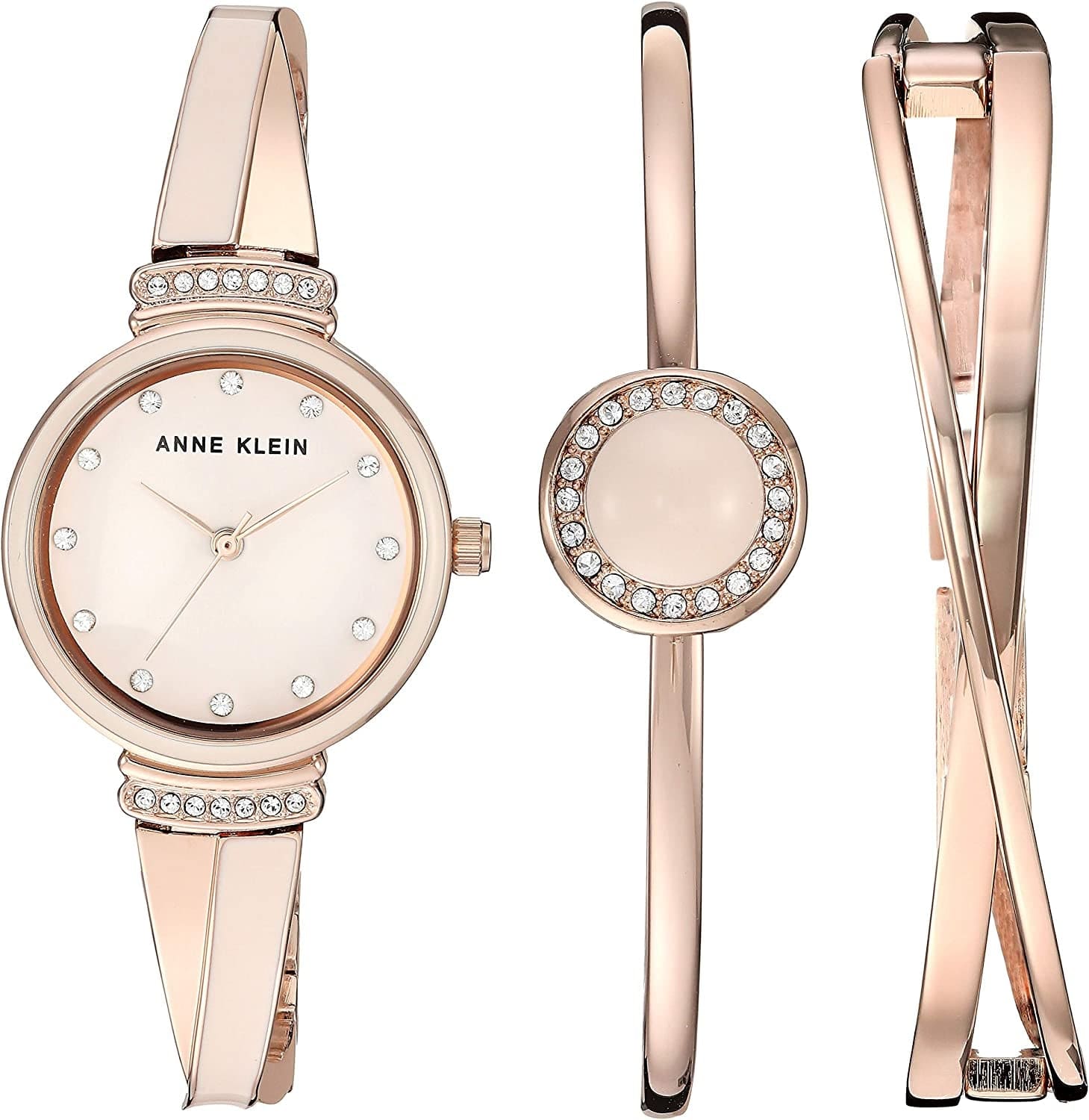 Anne Klein Women'S Premium Crystal Accented Watch and Bangle Set Rose Gold/Pink