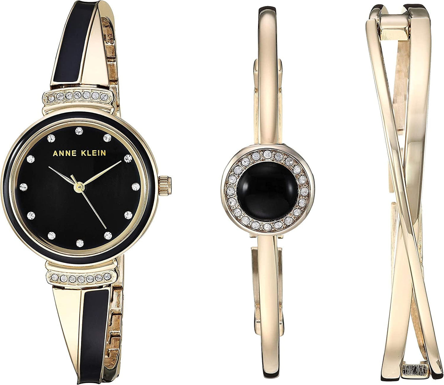 Anne Klein Women'S Premium Crystal Accented Watch and Bangle Set Gold/Black