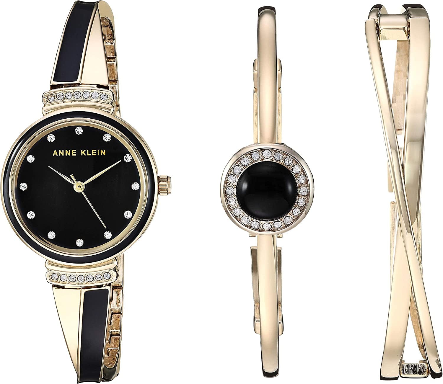 Anne Klein Women'S Premium Crystal Accented Watch and Bangle Set Gold/Black