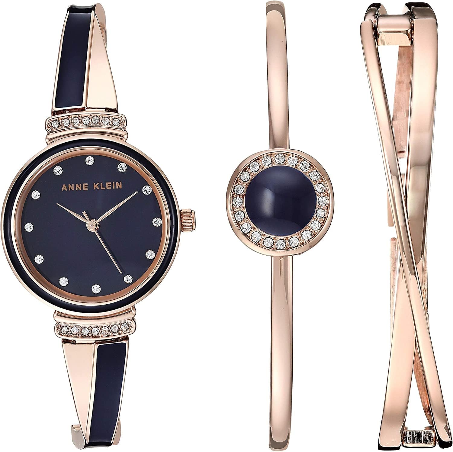 Anne Klein Women'S Premium Crystal Accented Watch and Bangle Set Gold/Navy Blue