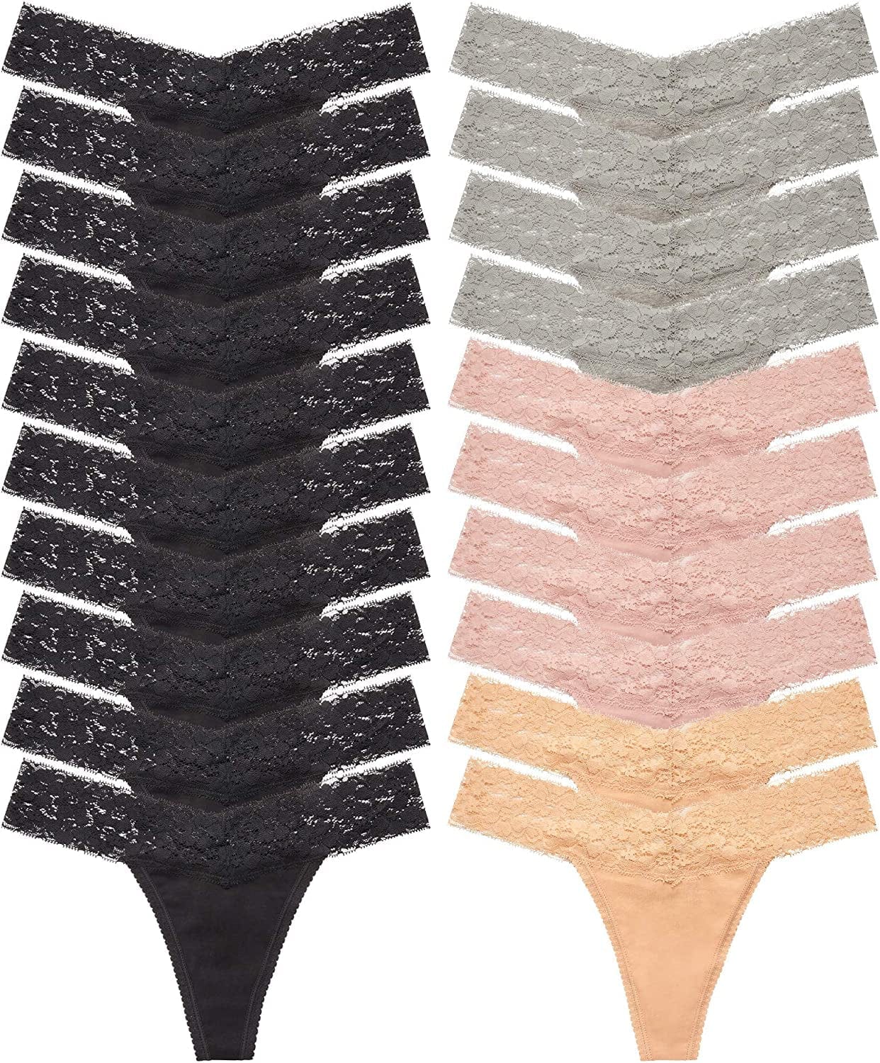 ANNYISON Women'S Thongs, T Back Low Waist See through Panties Cotton Seamless Lace Thongs for Women Multicoloured-20 Pack / Medium