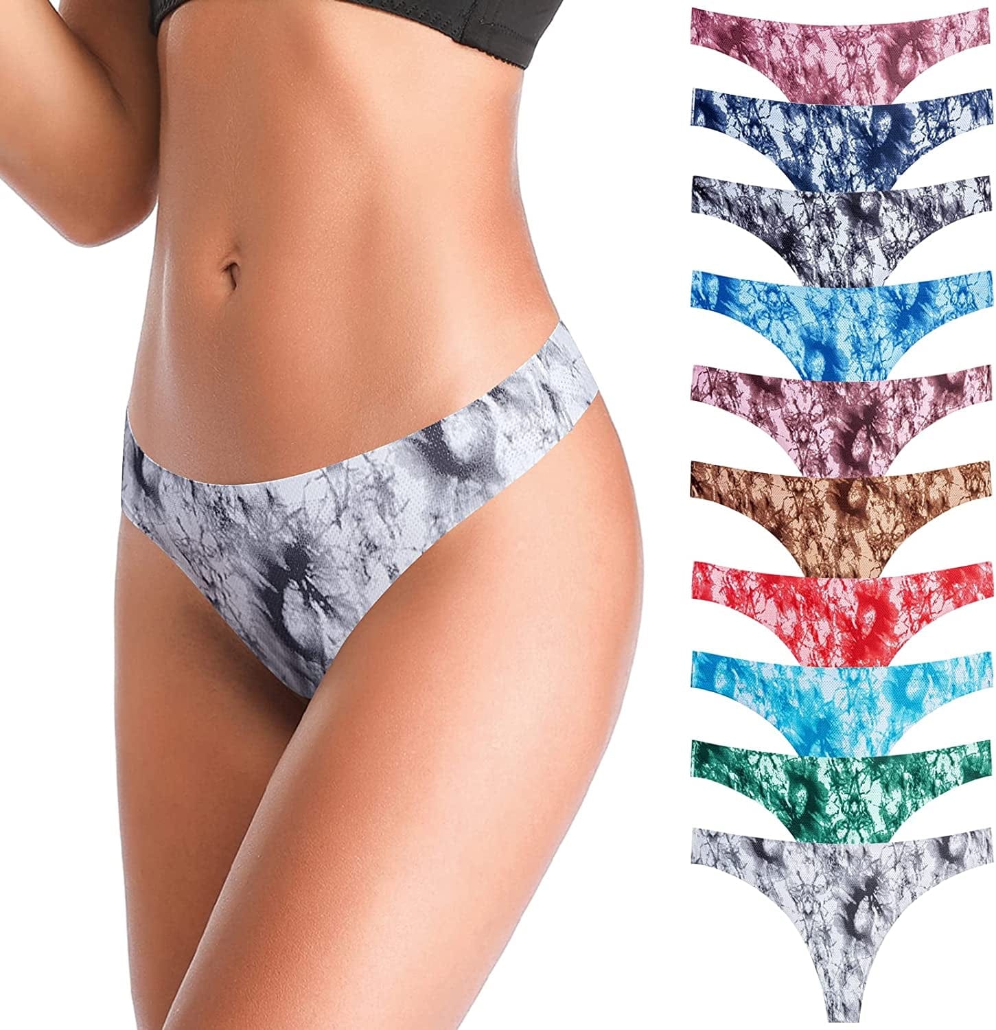 ANNYISON Women'S Thongs, T Back Low Waist See through Panties Cotton Seamless Lace Thongs for Women Multicoloured Z - 10 Pack / Medium