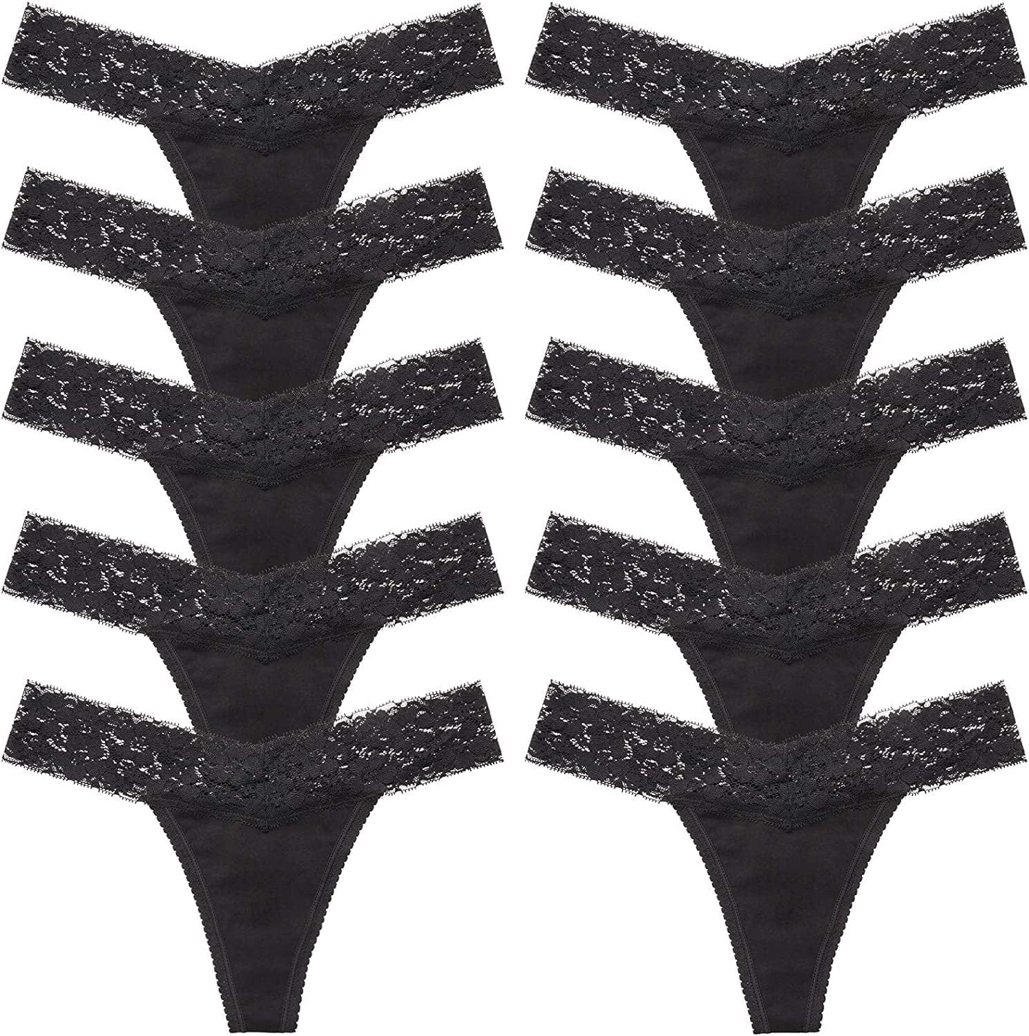 ANNYISON Women'S Thongs, T Back Low Waist See through Panties Cotton Seamless Lace Thongs for Women Black- 10 Pack / X-Small
