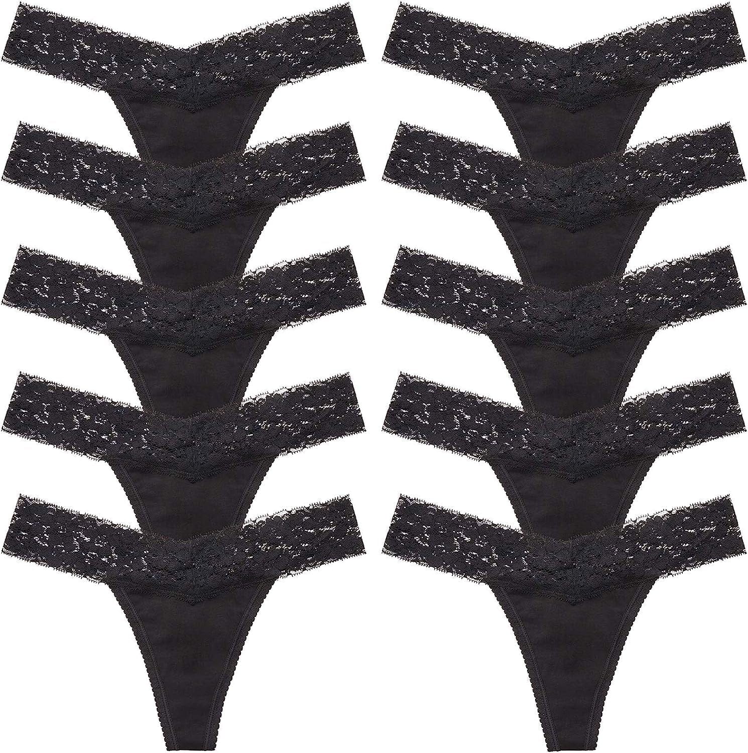 ANNYISON Women'S Thongs, T Back Low Waist See through Panties Cotton Seamless Lace Thongs for Women Black- 10 Pack / Medium