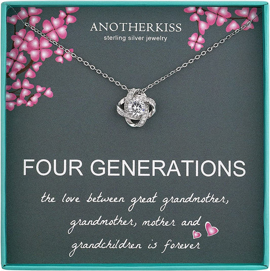 Anotherkiss Generations Necklace for Great Grandmother Gifts, Sterling Silver Grandma Mom Daughter Granddaughter Mothers Day Jewelry Birthday Gift Ideas