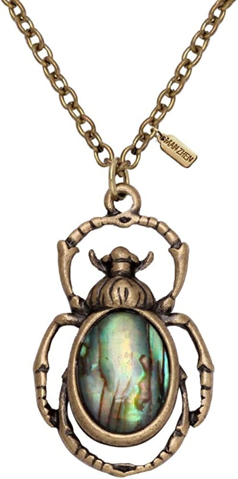 Antique Bronze Abalone Shell Bug Wildlife Necklace Scarab Earring Woodland Animal Jewelry Set Necklace