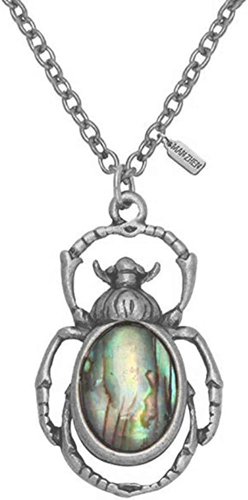 Antique Bronze Abalone Shell Bug Wildlife Necklace Scarab Earring Woodland Animal Jewelry Set Antique silver-necklace