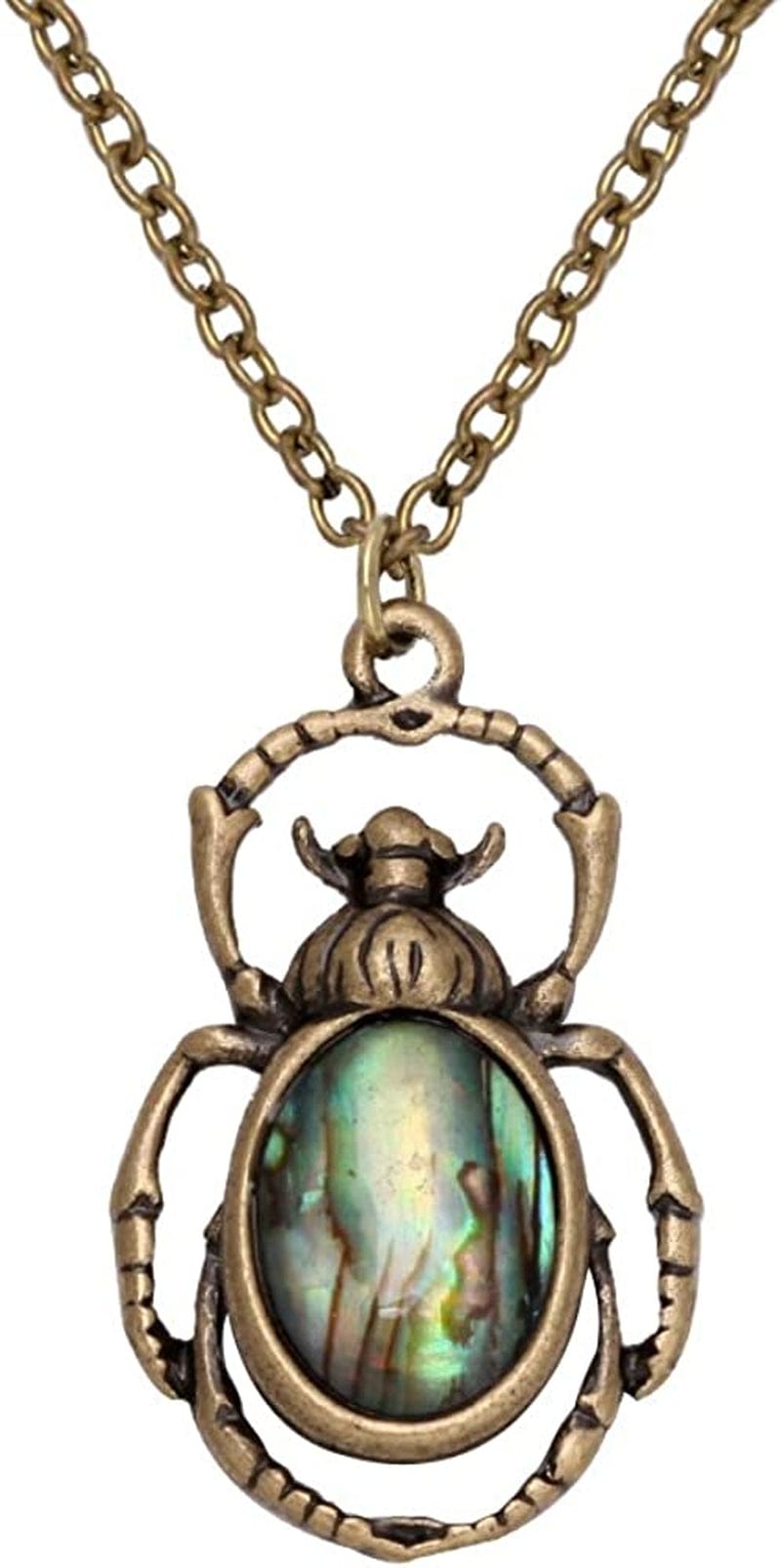Antique Bronze Abalone Shell Bug Wildlife Necklace Scarab Earring Woodland Animal Jewelry Set