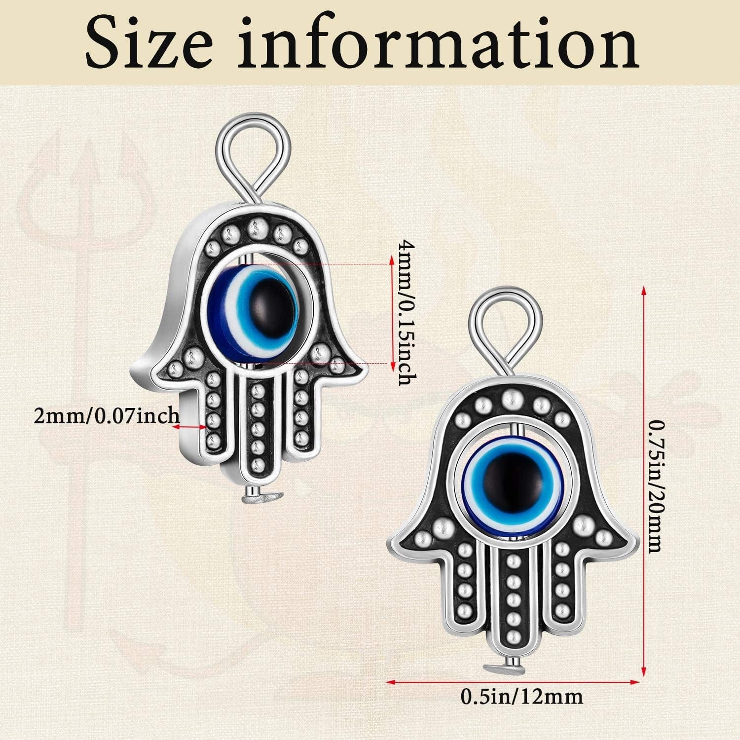 Antique Silver Hamsa Evil Eye Charms of Fatima Symbol Hand Beads Charms Pendant for Jewelry Making Findings DIY Necklace Bracelet Earring (80) 80