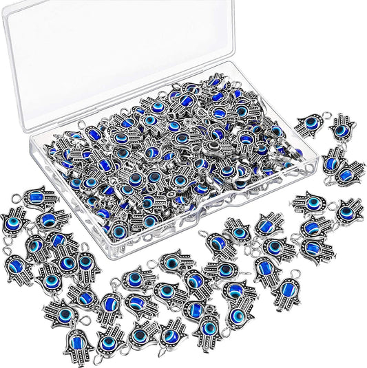 Antique Silver Hamsa Evil Eye Charms of Fatima Symbol Hand Beads Charms Pendant for Jewelry Making Findings DIY Necklace Bracelet Earring (80) 80