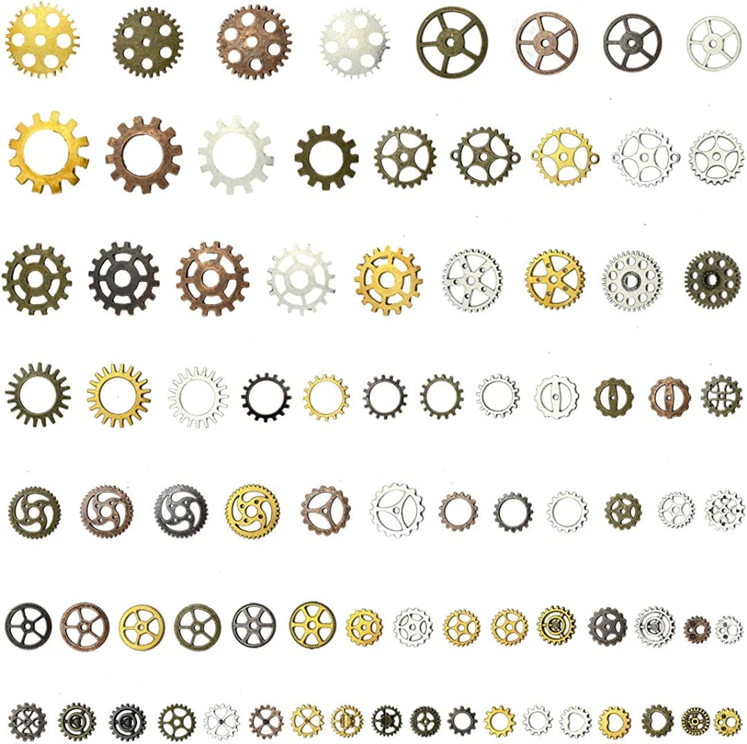 Antique Steampunk Gear 215 Gram Mix Steampunk Wheel Alloy Gear Pendants Charms and Skeleton Keys for Crafting,Jewelry Making