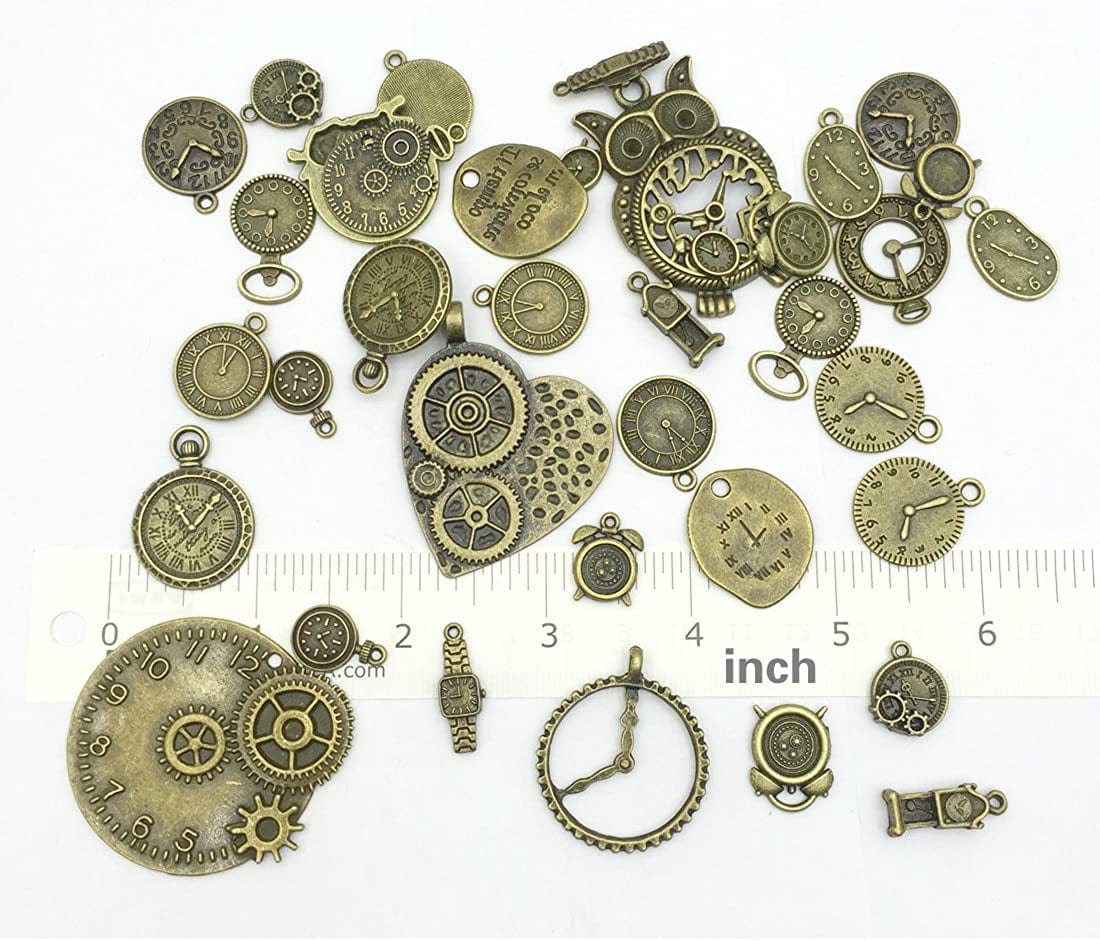 Antiqued Bronze Clock Face Charm Pendant, Wholesale Bulk Lots Mixed Gears Steampunk Charms Pendants DIY for Necklace Bracelet Jewelry Making and Crafting, 100G(38Pcs)